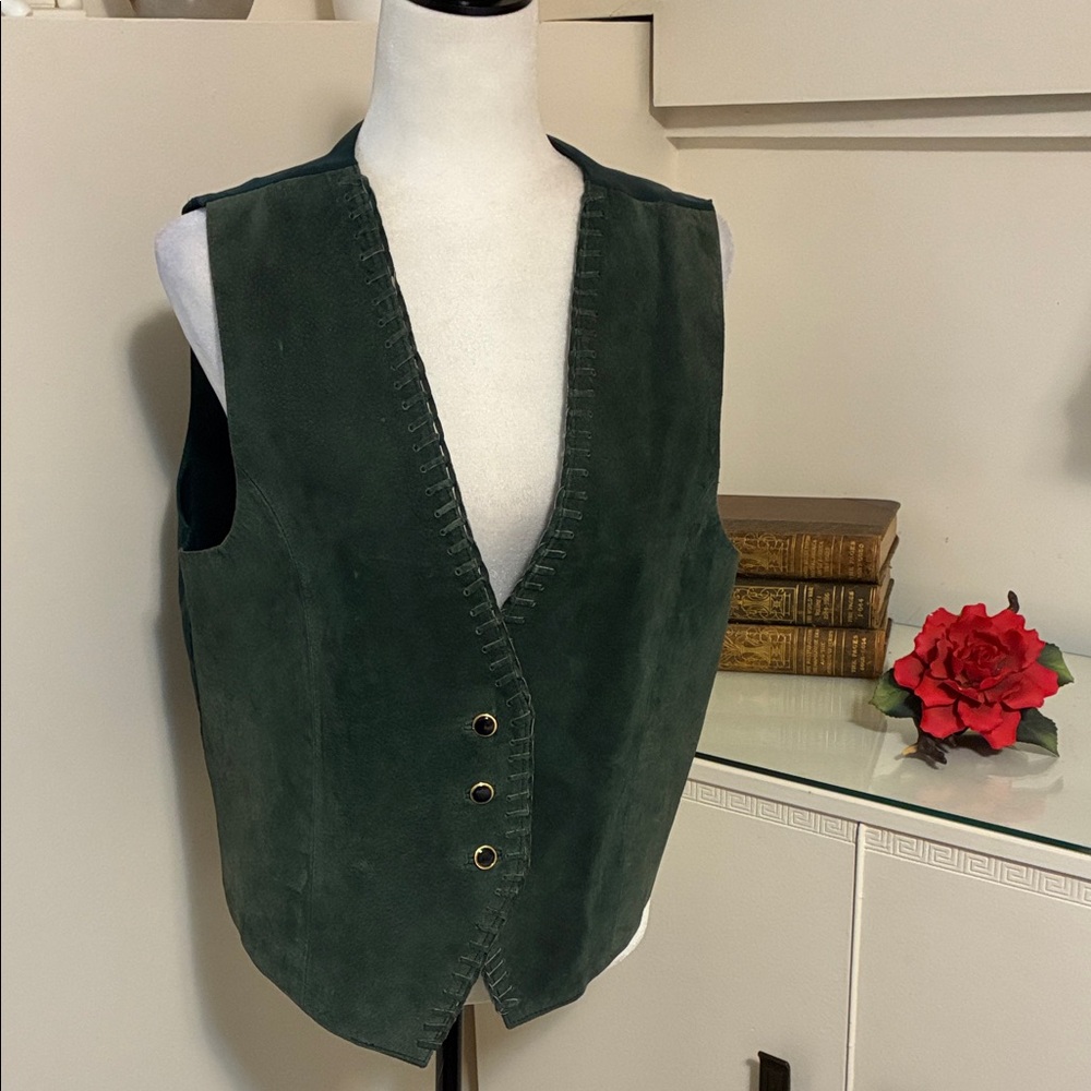 Vintage Green Suede Vest with Button Detail Size M
